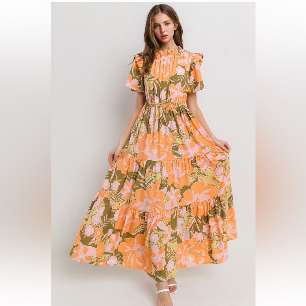 Beautiful Floral Printed Tiered Ruffle Dress